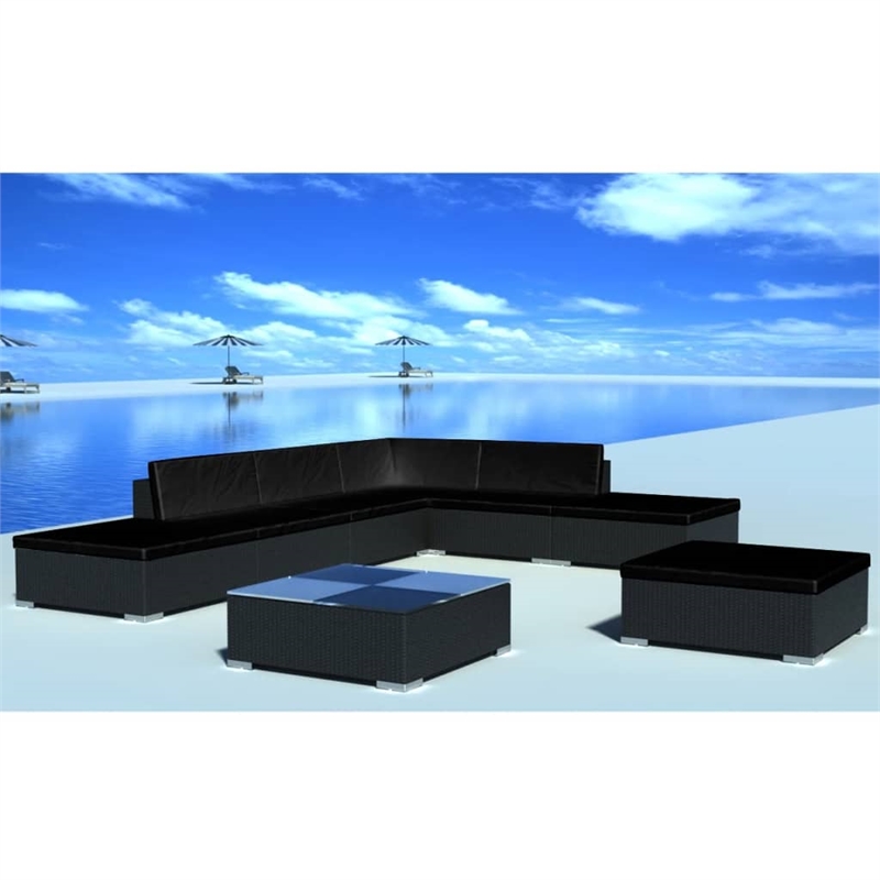 Afuera Living 8 Piece Poly Rattan Large Garden Lounge Set in Black