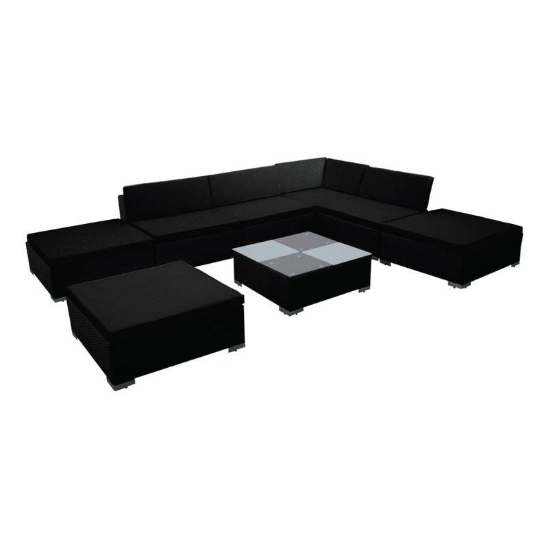 Afuera Living 8 Piece Poly Rattan Large Garden Lounge Set in Black
