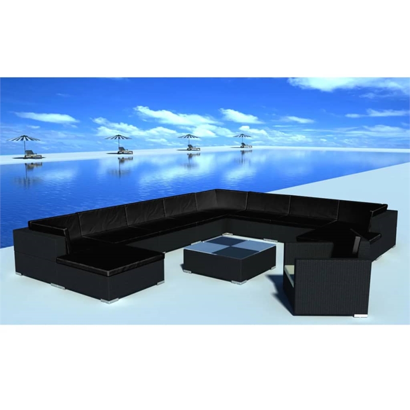 Afuera Living Contemporary 12 Piece Poly Rattan Lounge Set in Black