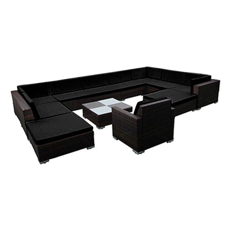 Afuera Living Contemporary 12 Piece Poly Rattan Lounge Set in Black