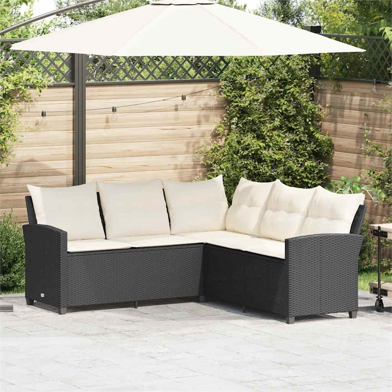 Afuera Living Contemporary Synthetic Poly Rattan Sofa Black/Cream