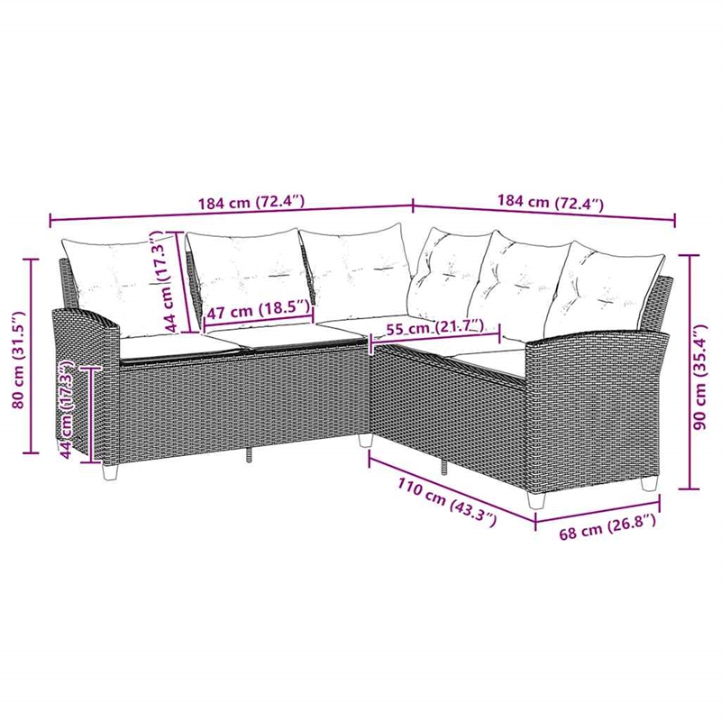 Afuera Living Contemporary Synthetic Poly Rattan Sofa Black/Cream