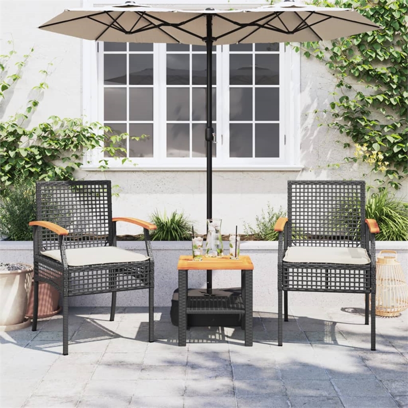 Afuera Living Contemporary 3 Piece Steel Bistro Set in Black/Brown/Cream