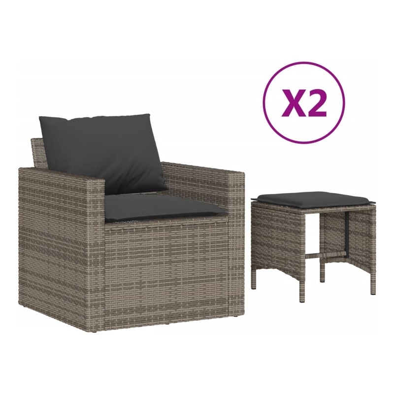 Afuera Living Contemporary Synthetic Poly Rattan Sofa Set in Gray