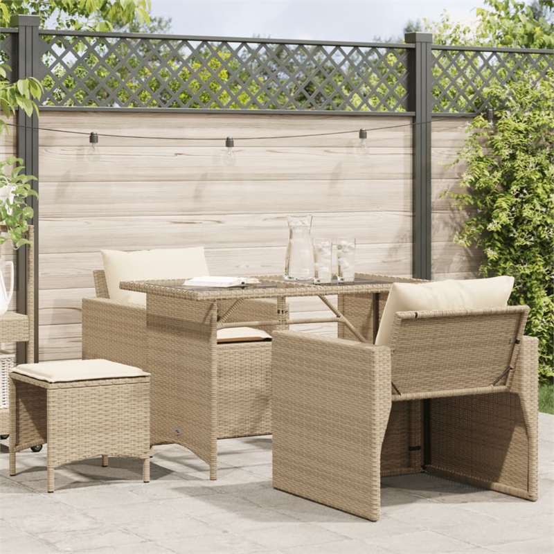 Afuera Living Contemporary 4 Piece Poly Rattan Sofa Set in Cream/Beige