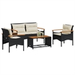 Afuera Living Contemporary Synthetic Poly Rattan 4 Piece  Sofa Set in Black