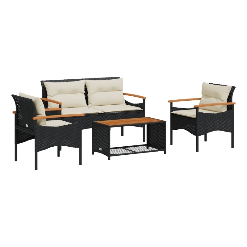Afuera Living Contemporary Synthetic Poly Rattan 4 Piece  Sofa Set in Black