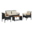 Afuera Living Contemporary Synthetic Poly Rattan 4 Piece  Sofa Set in Black