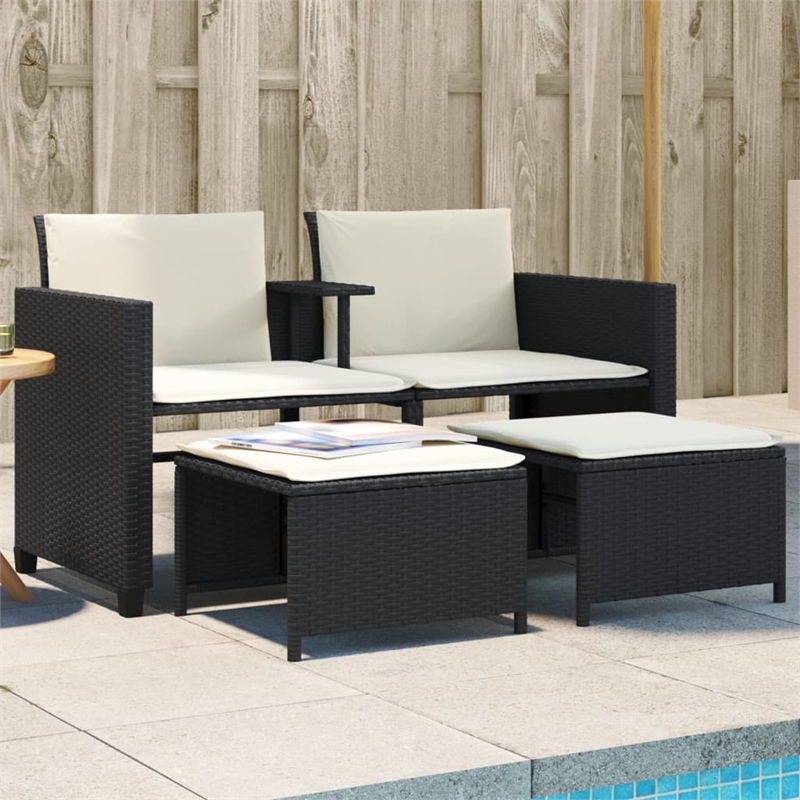 Afuera Living Contemporary Synthetic Poly Rattan  Sofa Black/Cream