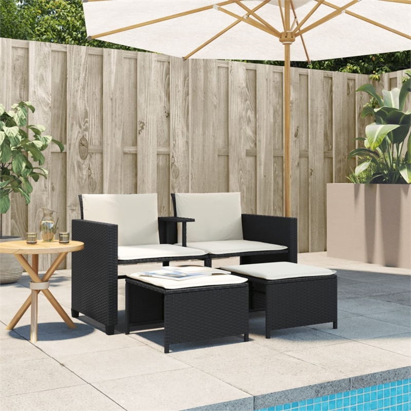 Afuera Living Contemporary Synthetic Poly Rattan  Sofa Black/Cream