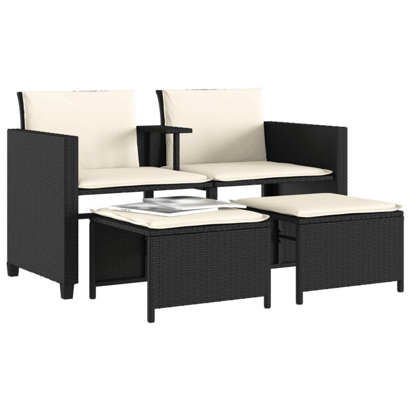 Afuera Living Contemporary Synthetic Poly Rattan  Sofa Black/Cream