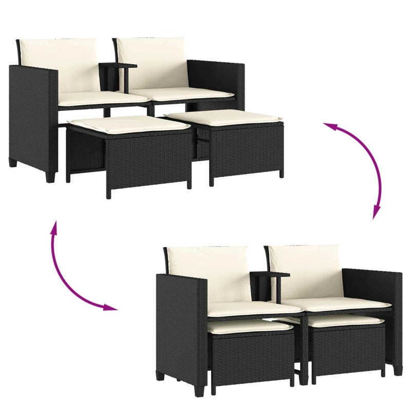 Afuera Living Contemporary Synthetic Poly Rattan  Sofa Black/Cream