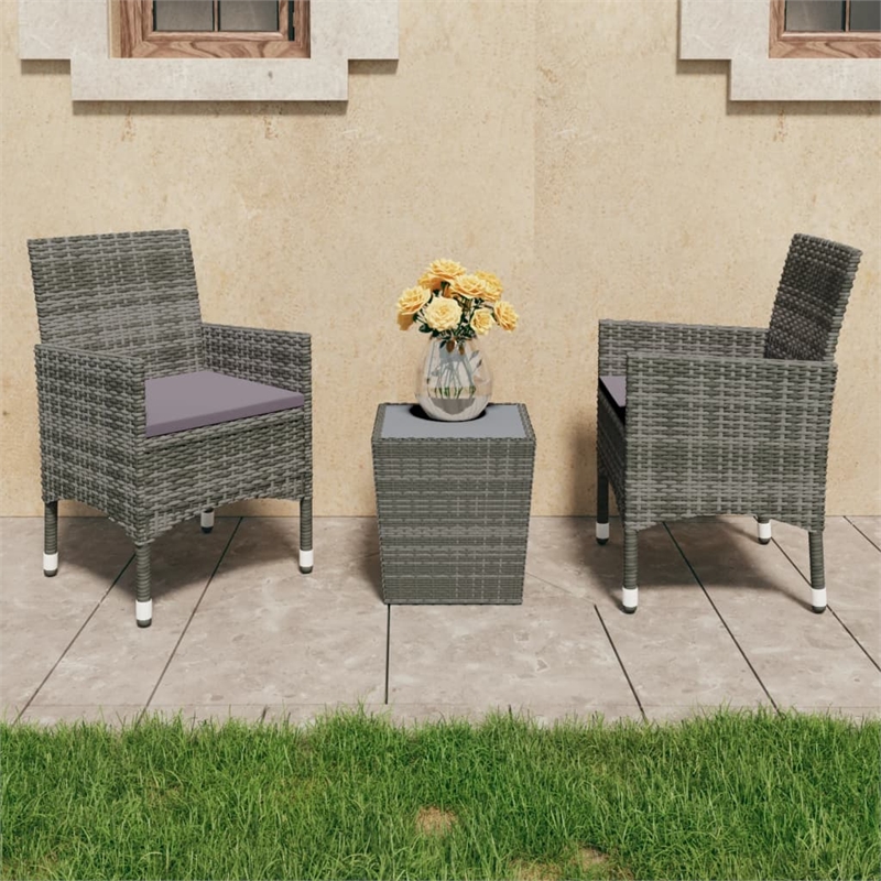 Afuera Living Contemporary 3 Piece Poly Rattan Small Bistro Set in Gray