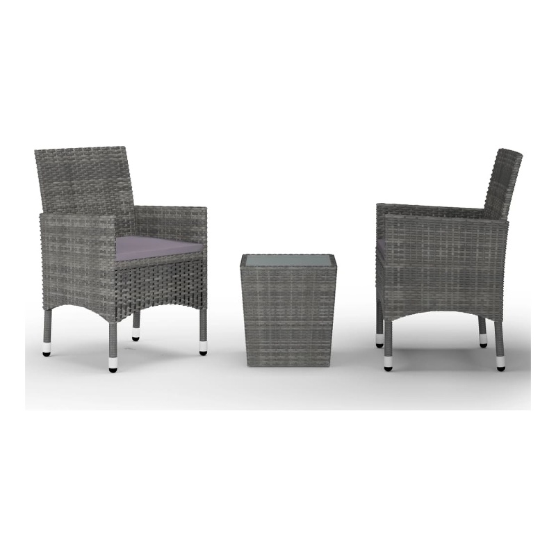 Afuera Living Contemporary 3 Piece Poly Rattan Small Bistro Set in Gray