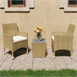 Afuera Living Contemporary 3 Piece Poly Rattan Small Bistro Set in Beige