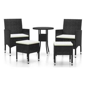 Afuera Living 5 Piece Poly Rattan Small Garden Lounge Set in Black/Cream