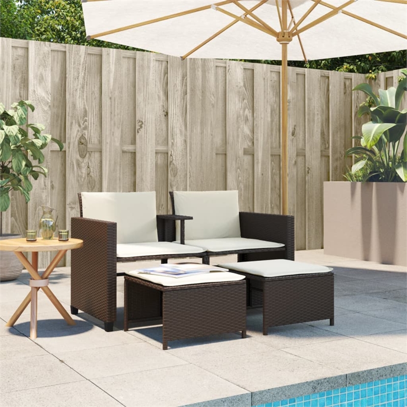 Afuera Living Contemporary Synthetic Poly Rattan  Medium Sofa Brown
