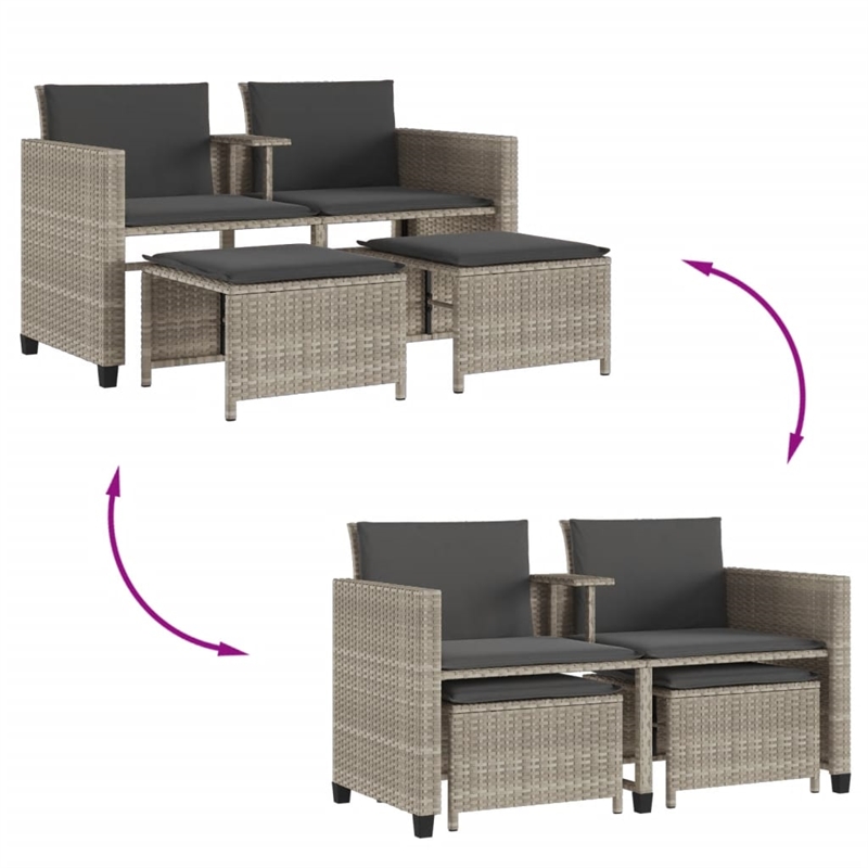 Afuera Living Contemporary Synthetic Poly Rattan Sofa in Gray