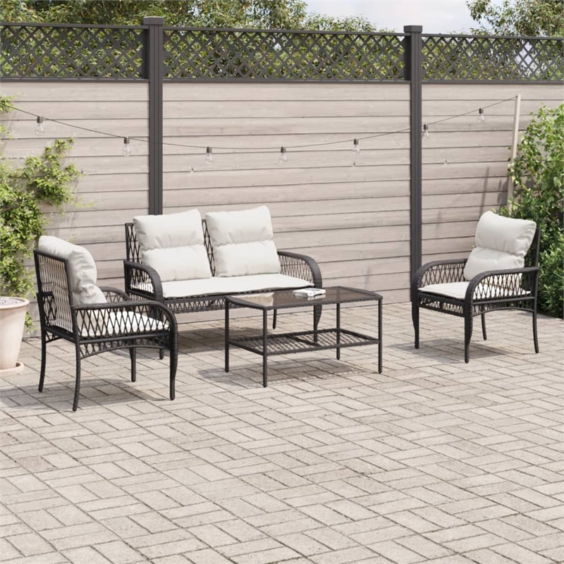 Afuera Living Contemporary 4 Piece Poly Rattan Sofa Set in Black/Cream