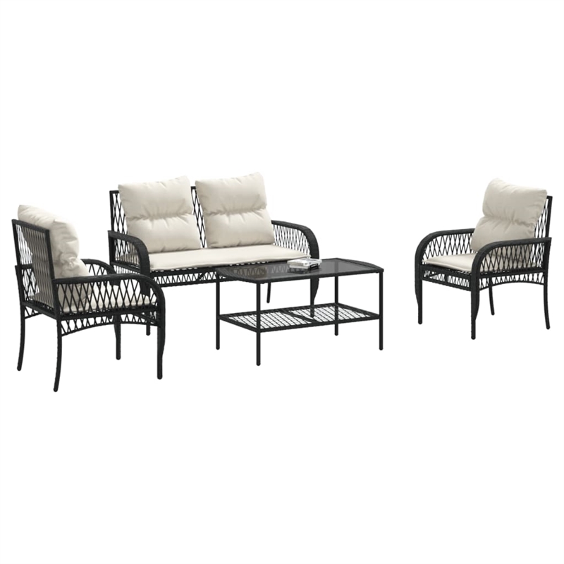 Afuera Living Contemporary 4 Piece Poly Rattan Sofa Set in Black/Cream
