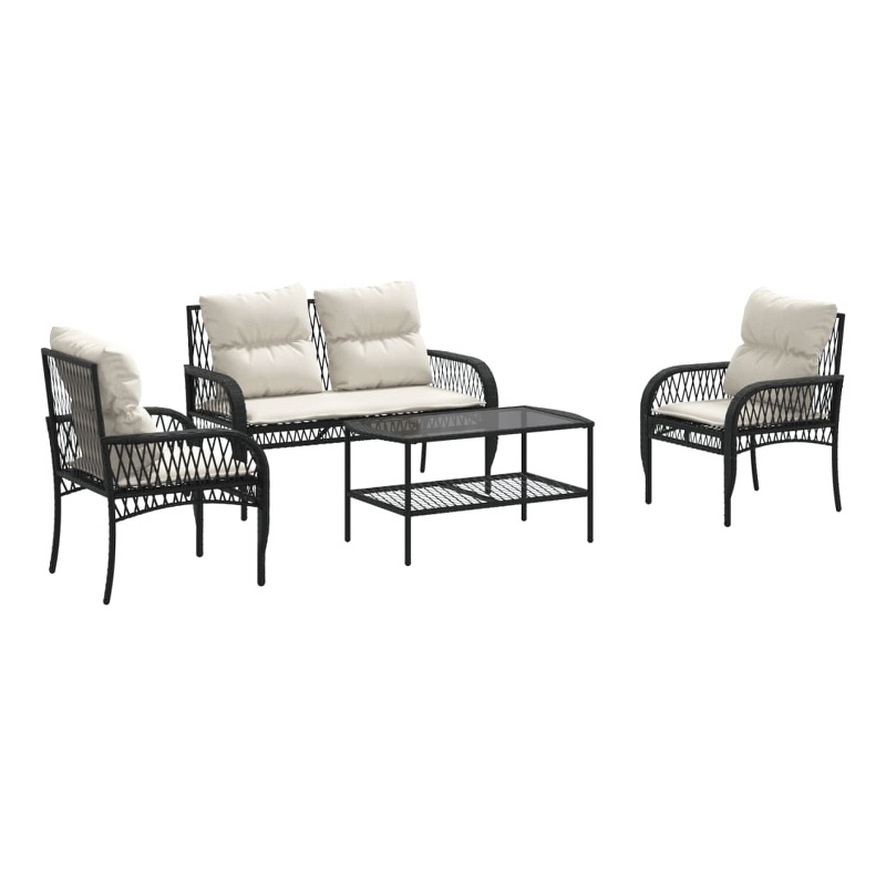 Afuera Living Contemporary 4 Piece Poly Rattan Sofa Set in Black/Cream