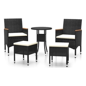 Afuera Living 5 Piece Poly Rattan Garden Lounge Set in Black/Cream