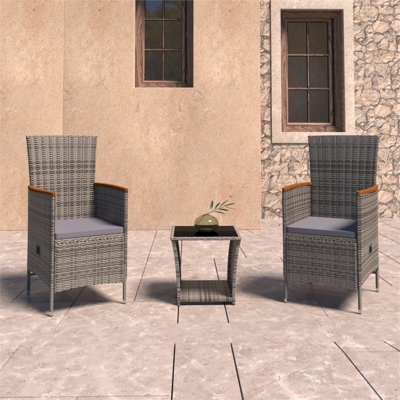 Afuera Living 3 Piece Poly Rattan Small Garden Lounge Set in Gray