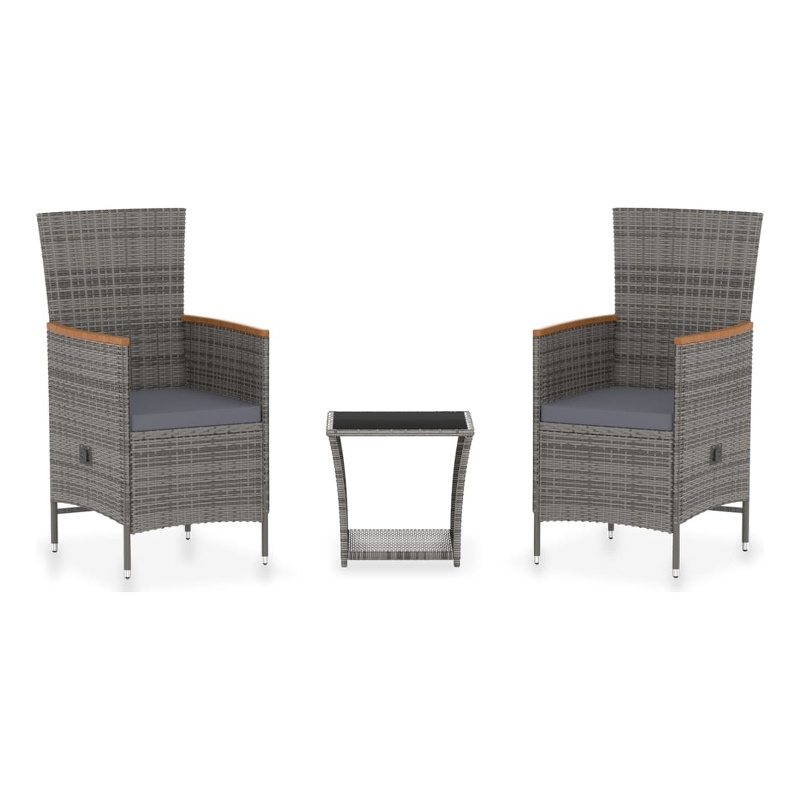 Afuera Living 3 Piece Poly Rattan Small Garden Lounge Set in Gray