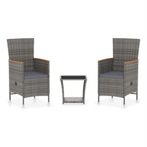 Afuera Living 3 Piece Poly Rattan Small Garden Lounge Set in Gray