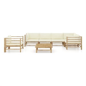 Afuera Living 7 Piece Bamboo Garden Lounge Set in White/Cream/Natural