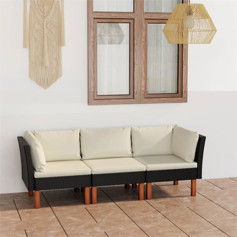 Afuera Living Contemporary Synthetic Poly Rattan Sofa in Black