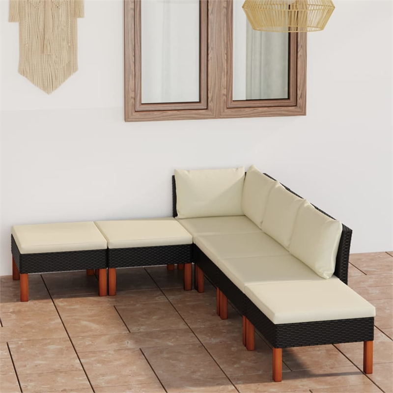 Afuera Living Synthetic Poly Rattan Garden Lounge Set in Black/Cream
