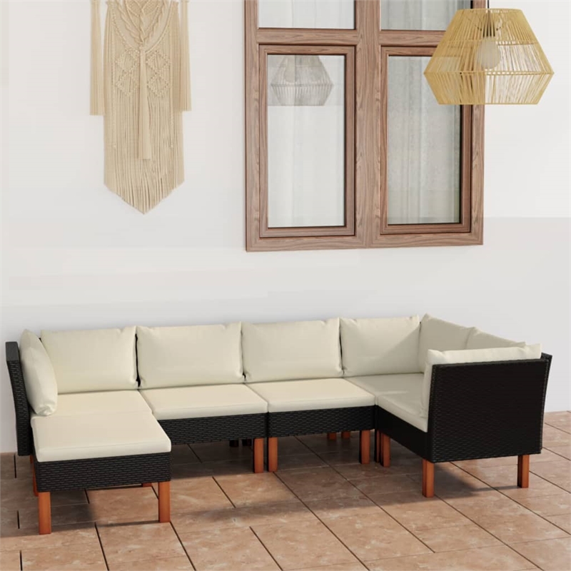 Afuera Living Synthetic Poly Rattan Garden Lounge Set in Black/Cream