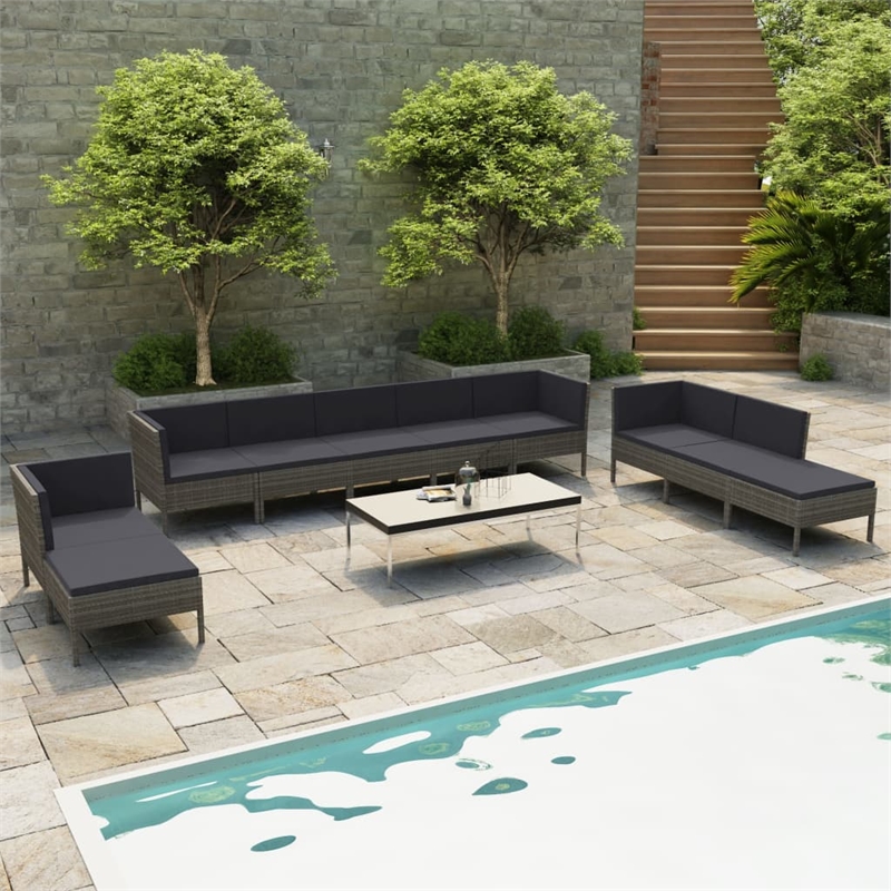 Afuera Living 10 Piece Poly Rattan Garden Furniture Set in Gray