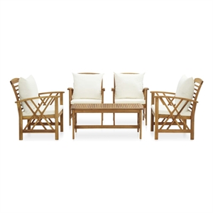 Afuera Living 5 Piece Solid Acacia Wood Garden Lounge Set in White/Cream/Natural