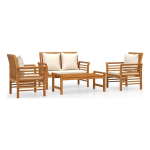 Afuera Living 4 Piece Solid Acacia Wood Garden Lounge Set in White/Cream/Natural