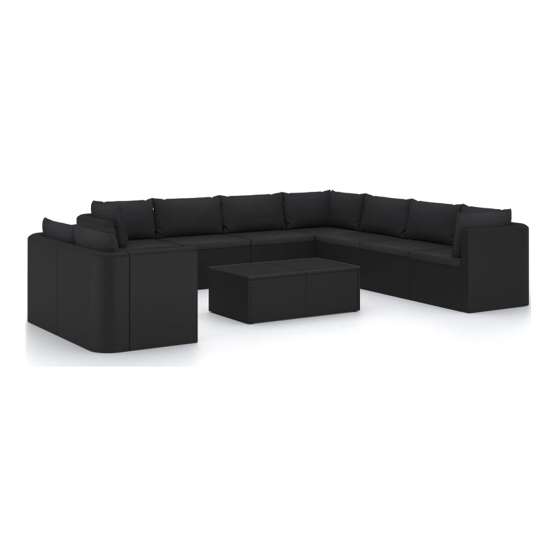 Afuera Living 11 Piece Poly Rattan Large Garden Lounge Set in Black