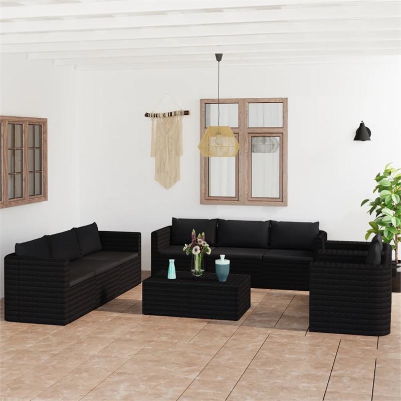 Afuera Living 10 Piece Poly Rattan Small Garden Lounge Set in Black