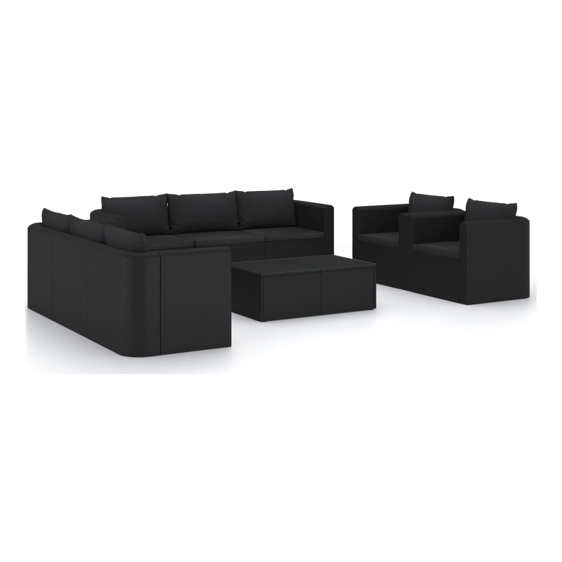 Afuera Living 10 Piece Poly Rattan Small Garden Lounge Set in Black