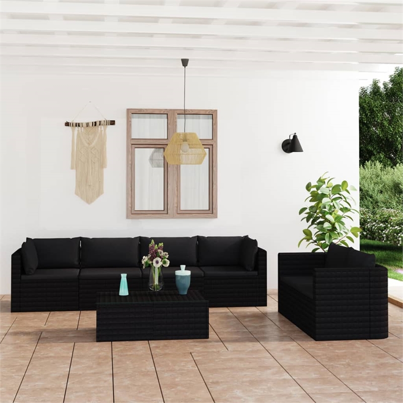 Afuera Living 7 Piece Poly Rattan Garden Lounge Set in Black
