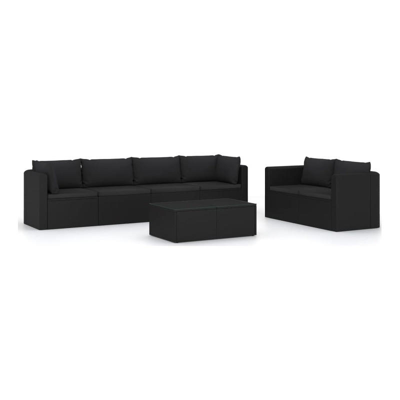 Afuera Living 7 Piece Poly Rattan Garden Lounge Set in Black