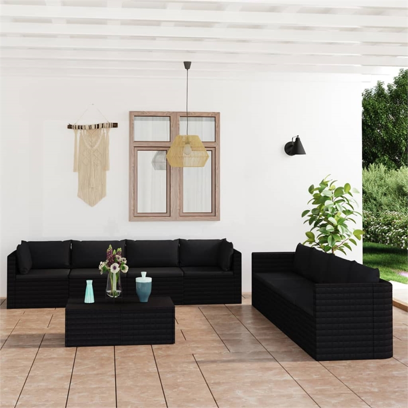 Afuera Living 9 Piece Poly Rattan Garden Lounge Set in Black