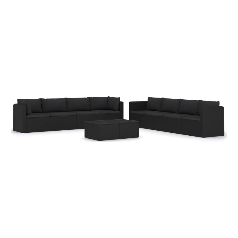Afuera Living 9 Piece Poly Rattan Garden Lounge Set in Black