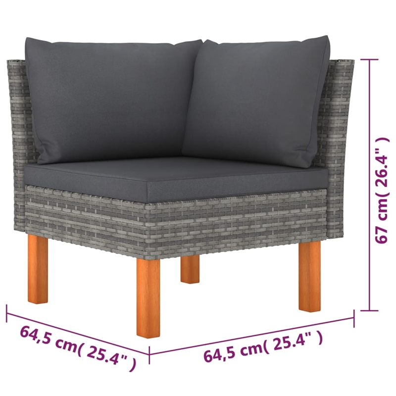 Afuera Living Contemporary 6 Piece Poly Rattan Garden Lounge Set in Gray