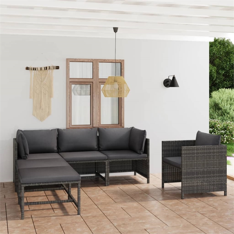 Afuera Living Contemporary 6 Piece Poly Rattan Garden Lounge Set