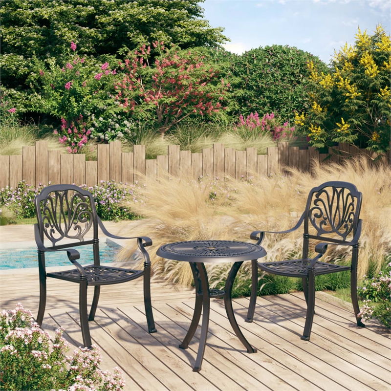 Afuera Living Contemporary 3 Piece Aluminum Medium Bistro Set in Black