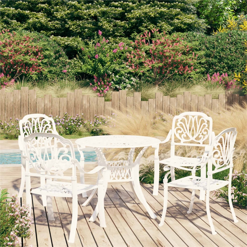 Afuera Living Contemporary 5 Piece Aluminum Bistro Set in White