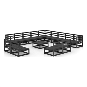 Afuera Living 14 Piece Wood Large Garden Lounge Set in Black