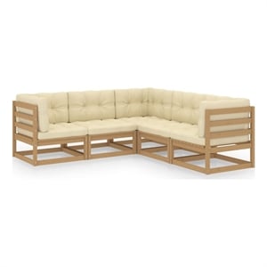 Afuera Living Contemporary 5 Piece Wood Garden Lounge Set in Brown