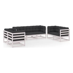 Afuera Living 7 Piece Wood Large Garden Lounge Set in White/Anthracite
